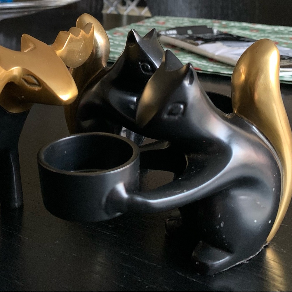 Christmas decor tea light holder Gold and black CRATE&BARREL  Set of 3 NWOB